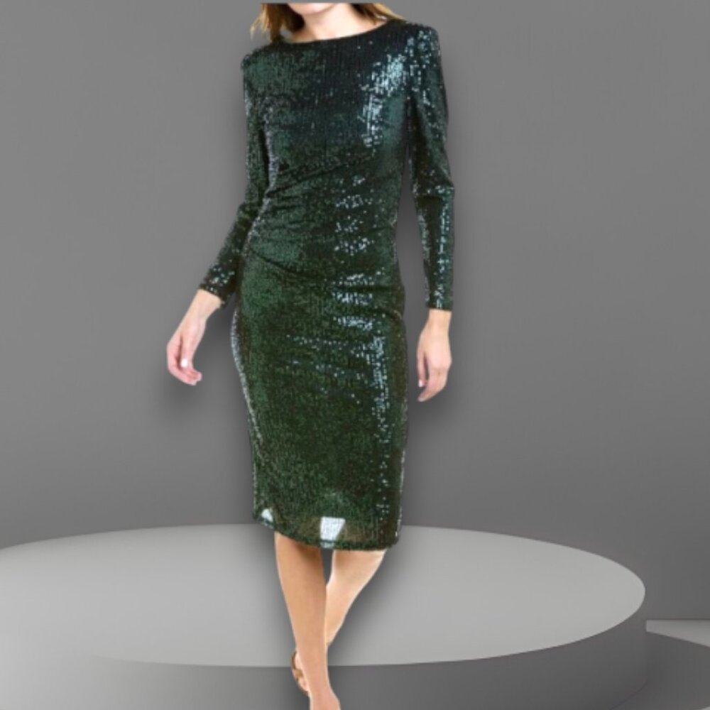 Nanette Lepore Emerald Green Sequin Stretch Midi Dress Size: M